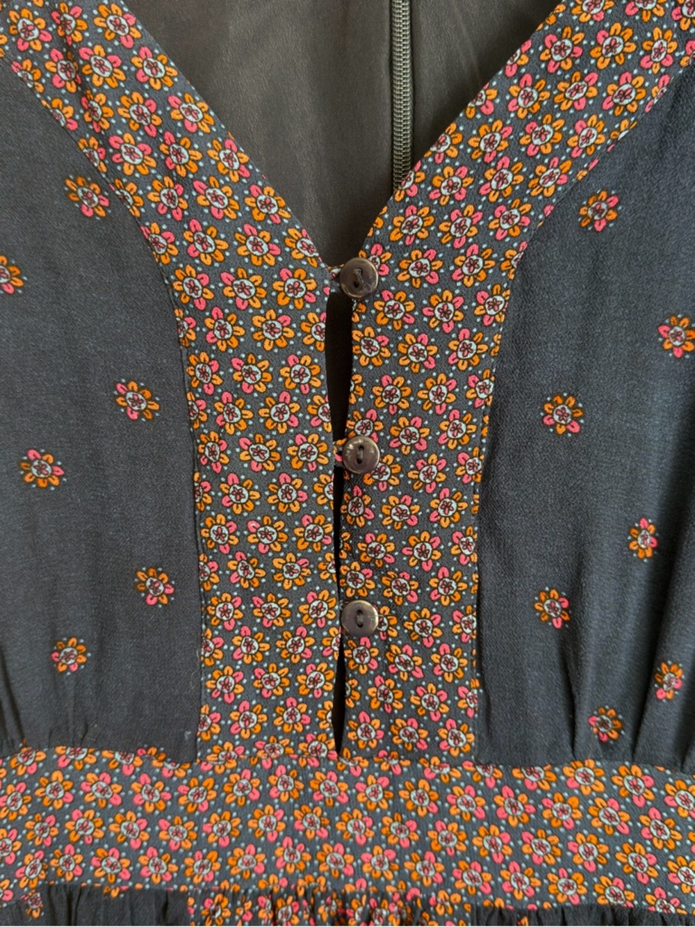 French Connection Mixed Floral Boho V-Neck Mini Dress Size 8 Navy Pink Orange - Picture 10 of 16